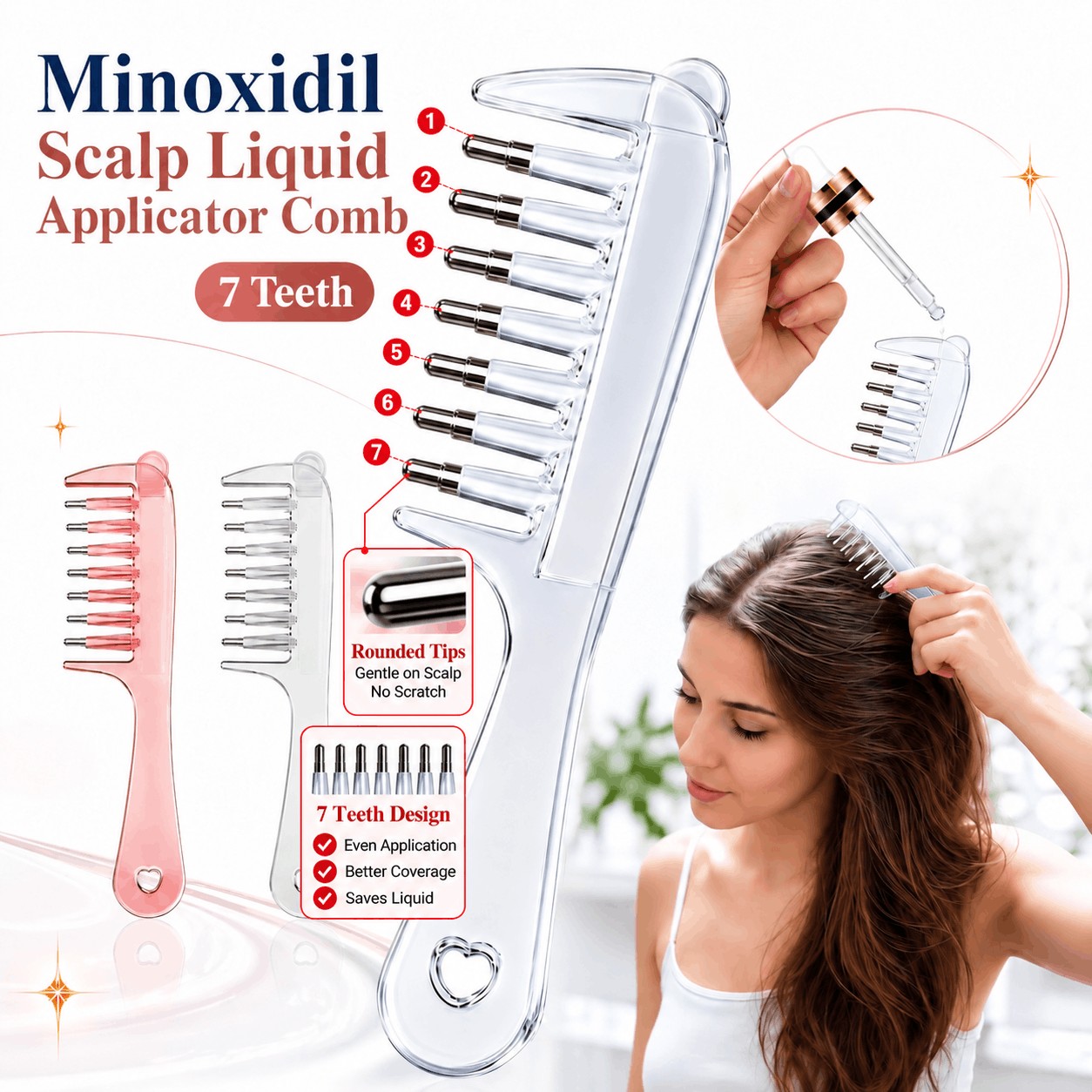 7 Teeth Portable Transparent Hair Root Comb Applicator | Scalp Massage Hair Oil & Serum Brush